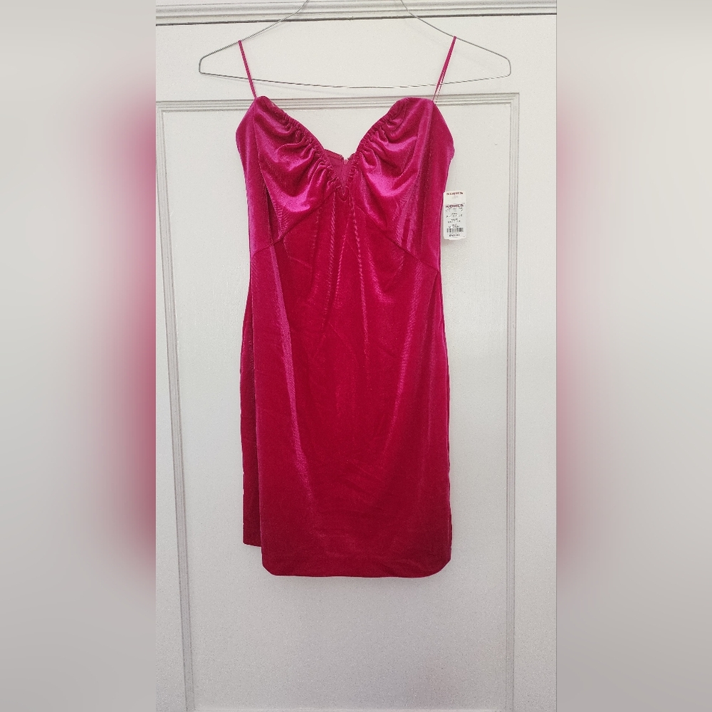 Hot Pink Velvet Mini Strapless Dress